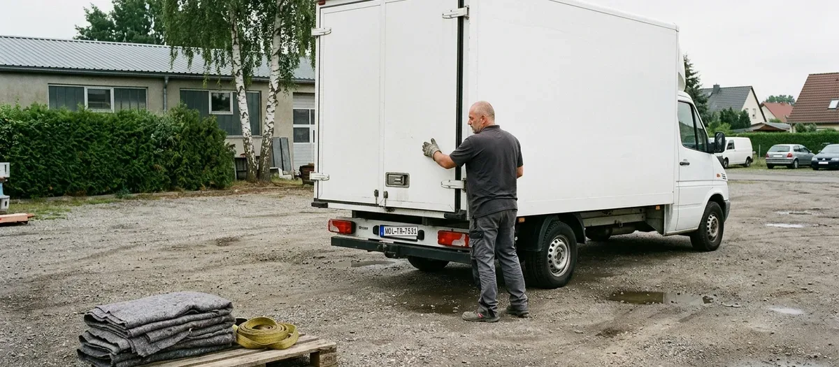 Umzugswagen des Betriebs an der Altlandsberger Chaussee in Fredersdorf-Vogelsdorf